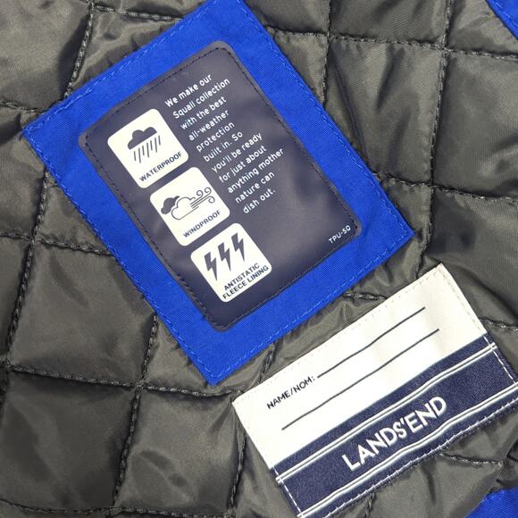 Lands' End Kids Squall Waterproof Insulated Jacket Fleece Lined Blue Black Sz L - Picture 6 of 8